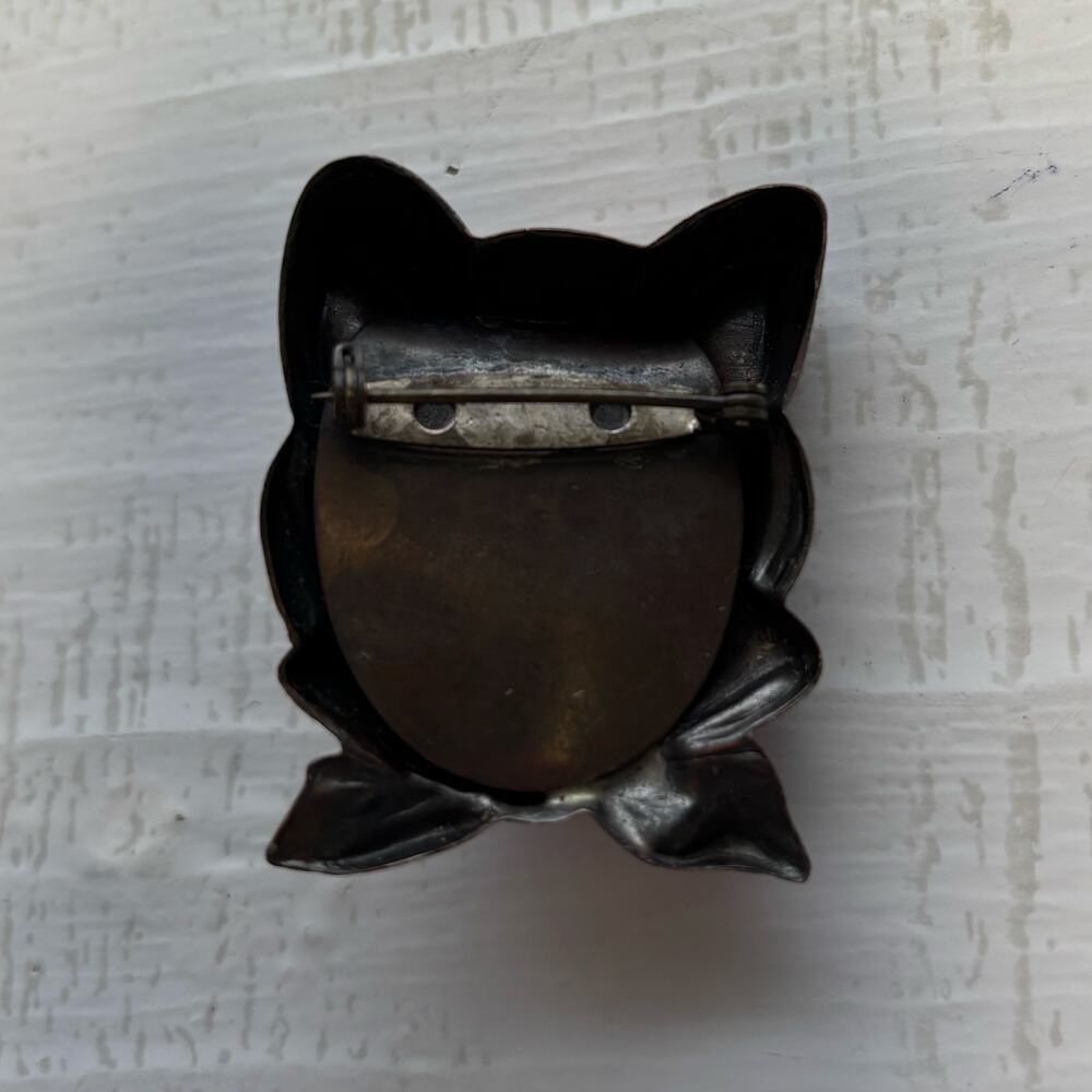 Vintage Copper Cat Brooch Bow Kitty Figural Pin 1.5 Inch - Picture 2 of 6
